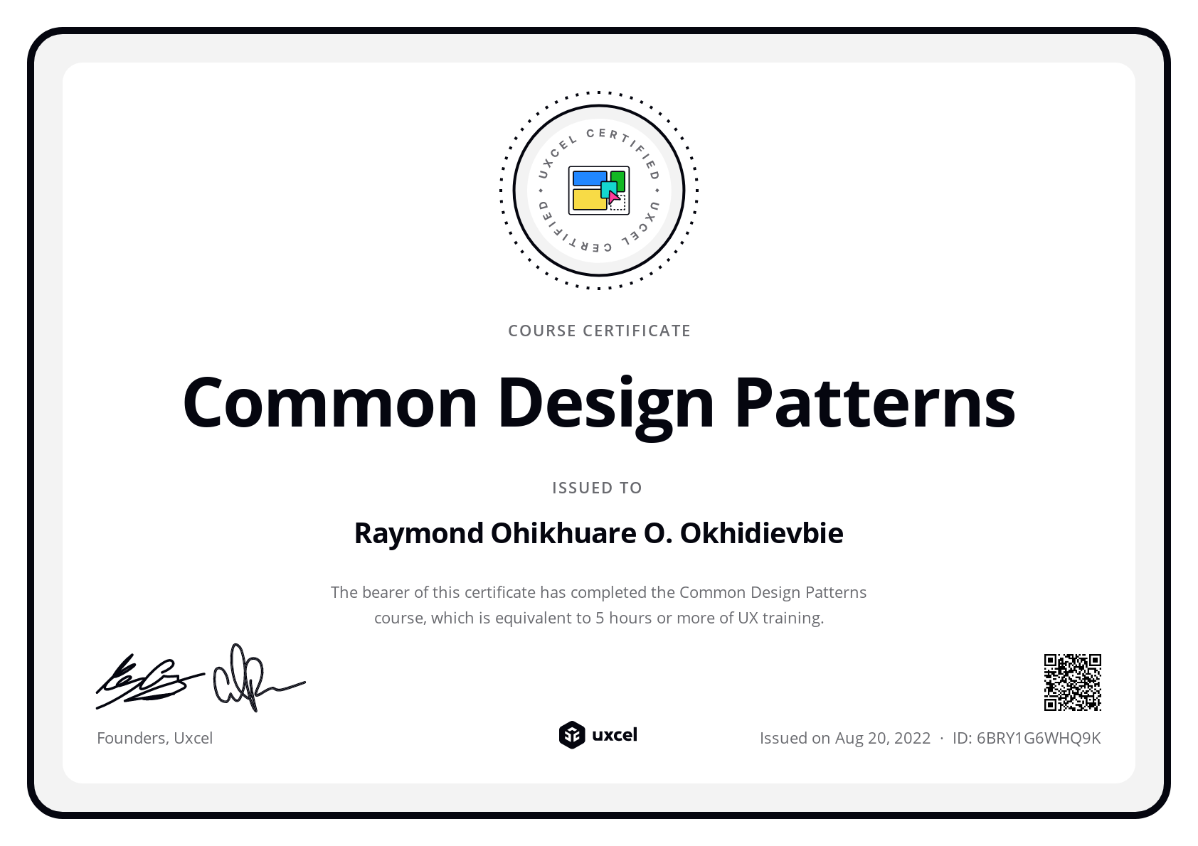 Raymond O. Okhidievbie's certificate